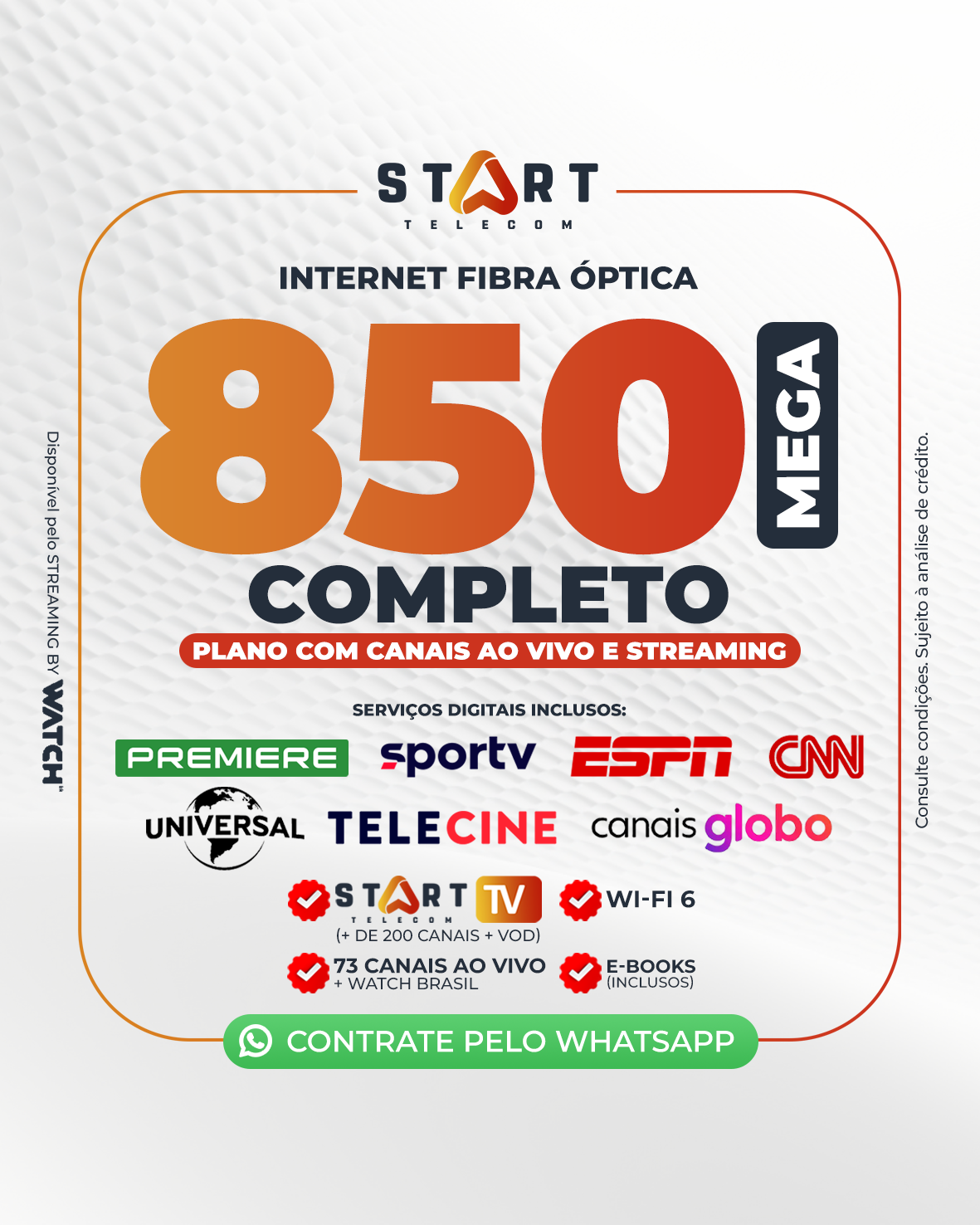 Plano 850Mbps Completo - Internet Fibra Óptica Start Telecom